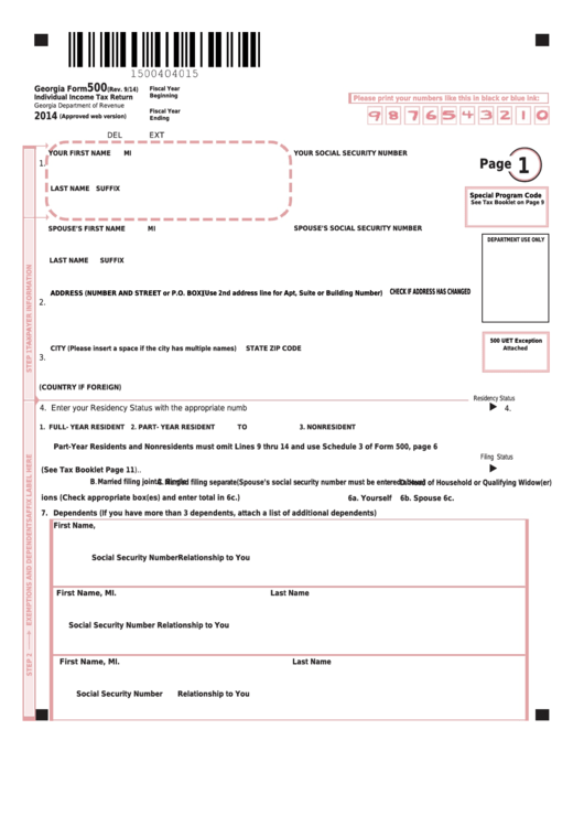 Fillable Georgia Form 500 - Printable Forms Free Online
