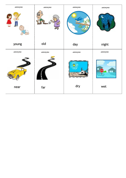 Antonyms Vocabulary Cards Printable pdf