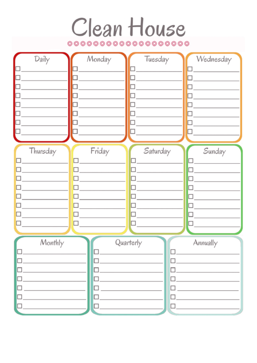 Clean House Calendar Template Printable pdf