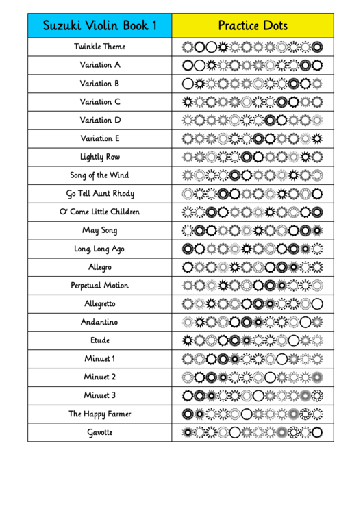 Suzuki Violin Practice Dots Chart Printable pdf