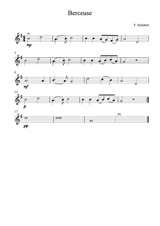 Berceuse By F. Schubert Sheet Music Printable pdf