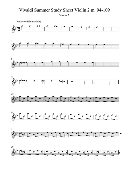 Vivaldi Summer Study Sheet Violin Sheet Music Printable pdf