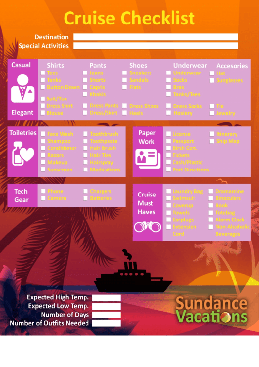 Cruise Vacation Checklist Printable pdf