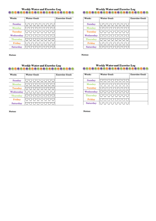 Weekly Water And Exercise Log Template Printable pdf