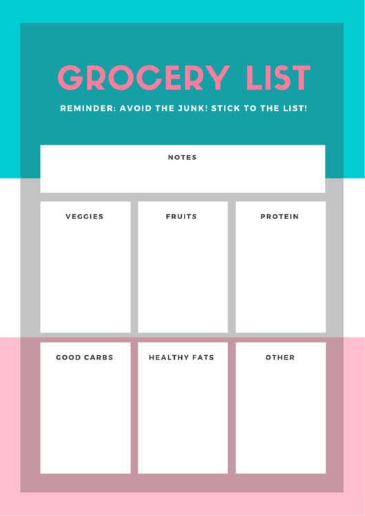 Healthy Grocery List Template Printable pdf