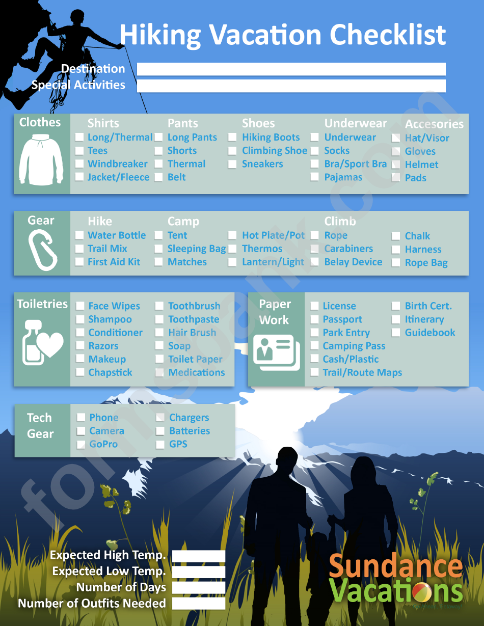 Hiking Vacation Checklist