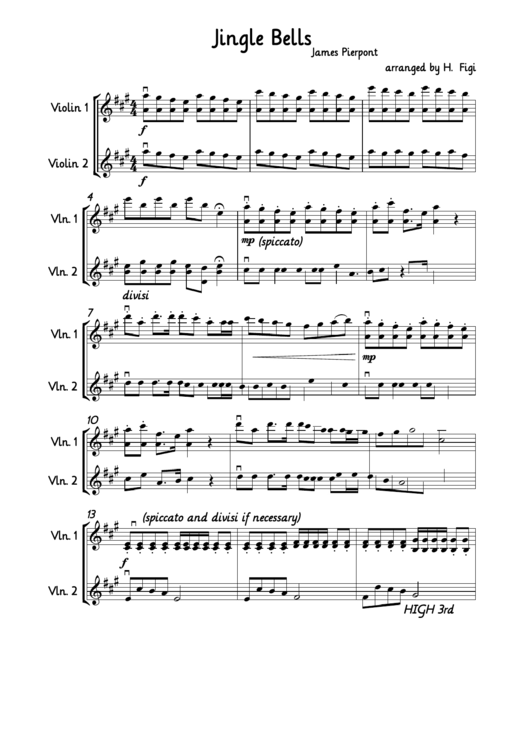 Jingle Bells By James Pierpont Violin Sheet Music Printable pdf