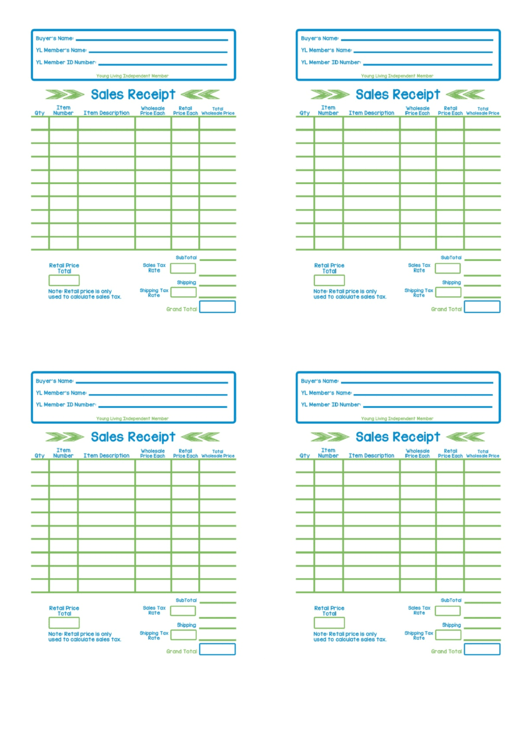 sales receipt template 4 per page printable pdf download