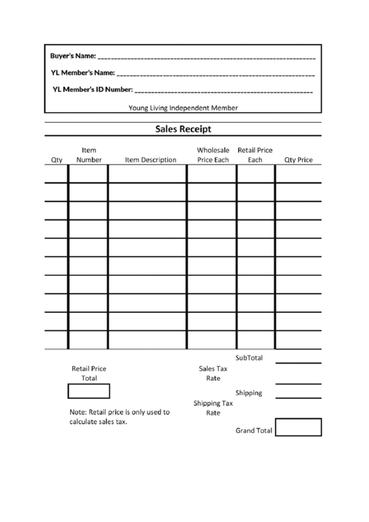Sales Receipt Template (In Black) Printable pdf