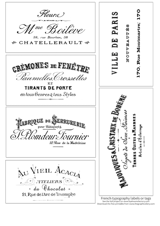 French Typography Label Templates printable pdf download