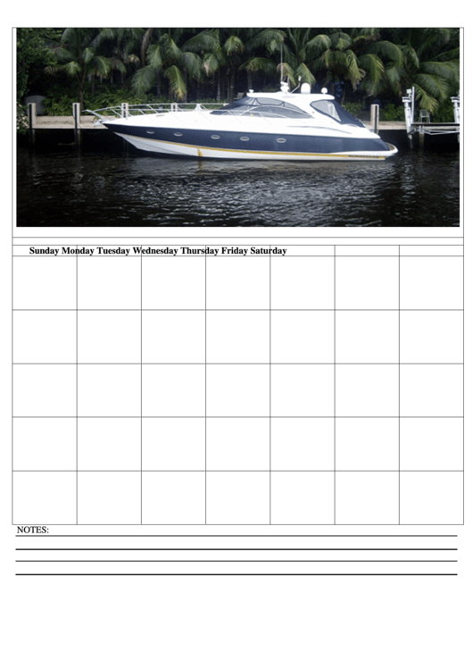 Boat Weekly Calendar Template Printable pdf