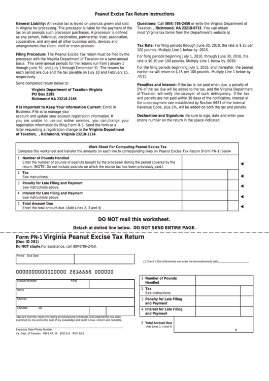 Fillable Form Pn-1 - Virginia Peanut Excise Tax Return Printable pdf
