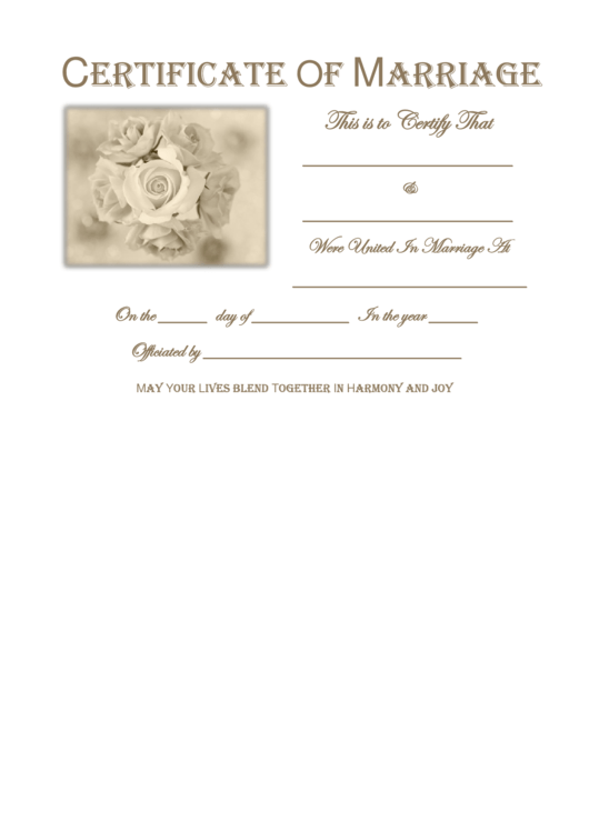 White Rose Cursive Certificate Of Marriage Template Printable pdf