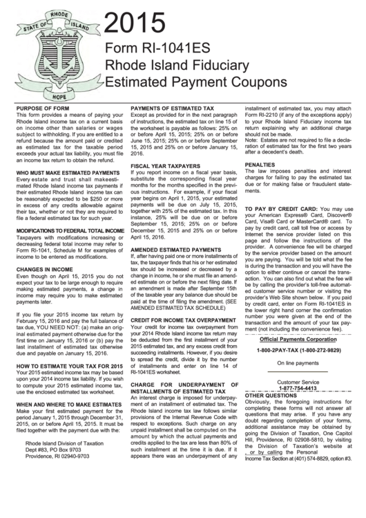 Fillable Form Ri-1041es - Rhode Island Fiduciary Estimated Payment Coupons - 2015 Printable pdf