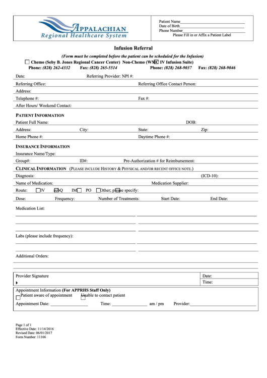 Infusion Referral Form Printable pdf