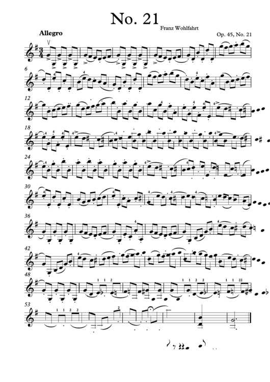 Franz Wohlfahrt Etude Op. 45, No. 21 Printable pdf