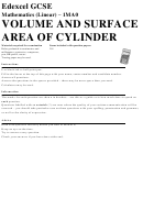 Edexcel Gcse Mathematics (Linear) - Volume And Surface Area Of Cylinder Printable pdf