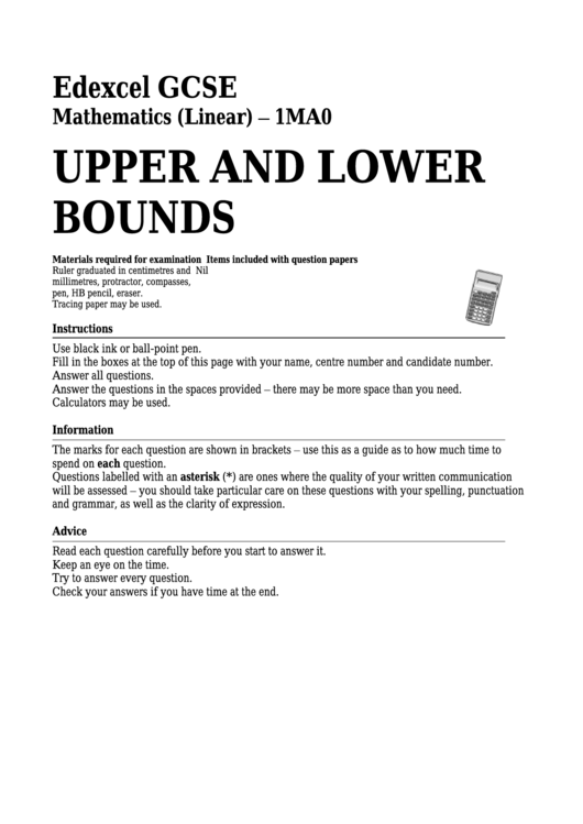 Edexcel Gcse Mathematics (Linear) - Upper And Lower Bounds Printable pdf