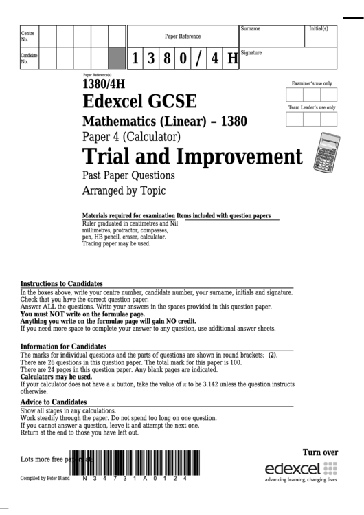 Edexcel Gcse Mathematics (linear) - Trial And Improvement