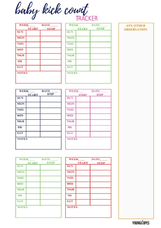 Baby Kick Count Tracker Worksheet Template Printable pdf