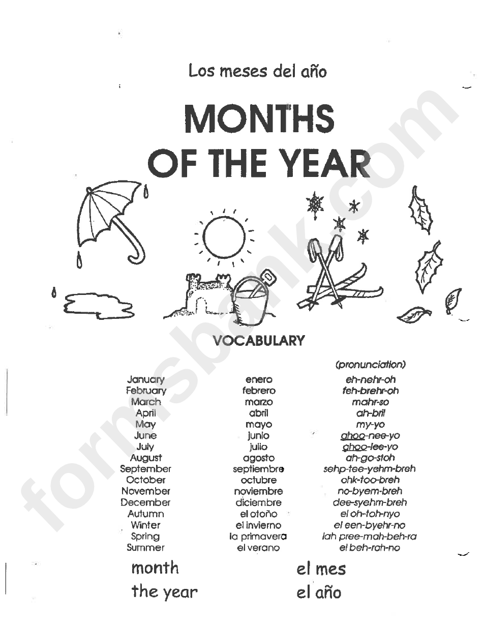 Months Of The Year And Days Of The Week Spanish Pronouns Chart Printable
