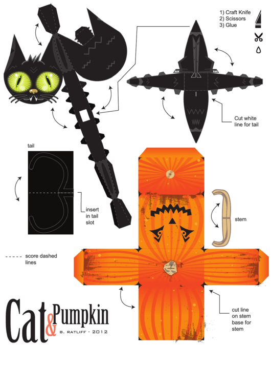 Paper Cat & Pumpkin Paper Model Templates Printable pdf