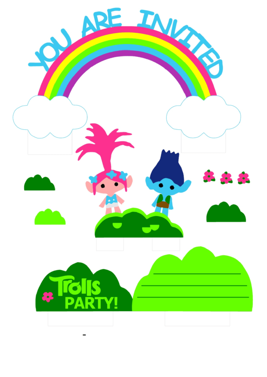 Trolls Party Kids Birthday Party Invitation Template Printable pdf