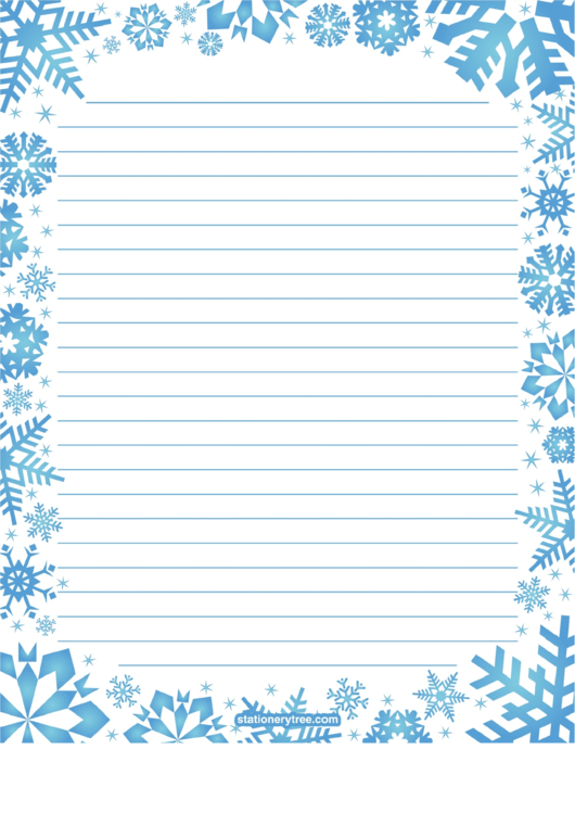 Blue Snowflakes Lined Winter Writing Paper printable pdf download