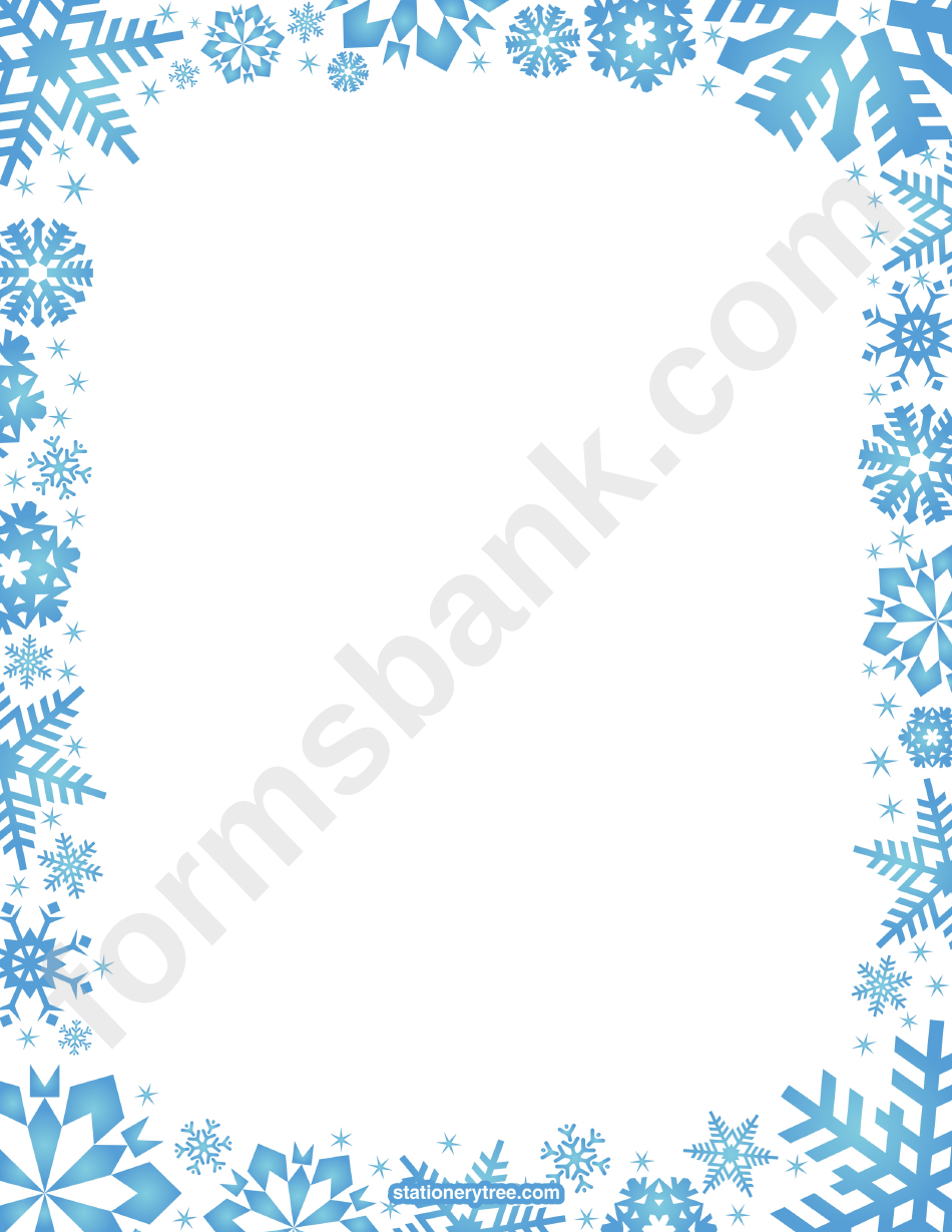 Blue Snowflakes Blank Stationery (Without Lines) Winter Writing Paper