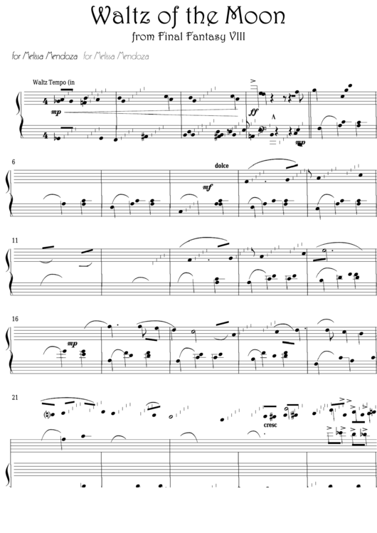 Waltz Of The Moon From Final Fantasy Viii Video Game Sheet Music Printable pdf