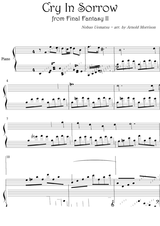 Nobuo Uematsu - Cry In Sorrow From Final Fantasy Ii Video Game Sheet Music Printable pdf