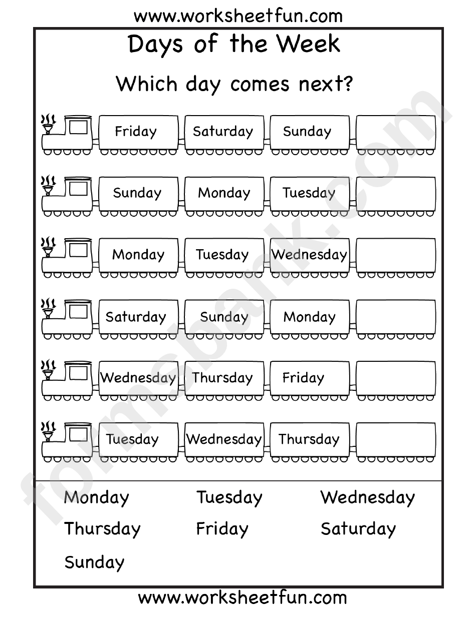 Days Of The Week Kids Activity Sheets