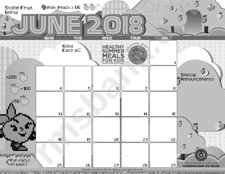 August 2017 - July 2018 Black & White Calendar Template
