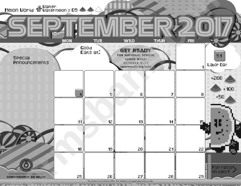 August 2017 - July 2018 Black & White Calendar Template