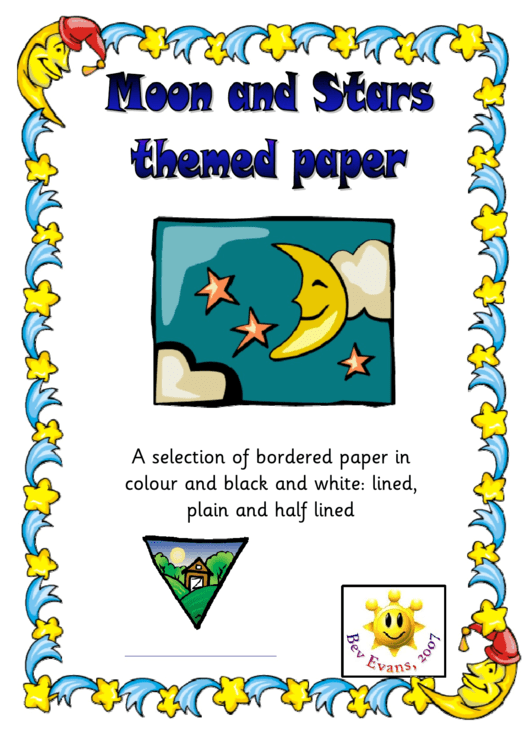 Moon And Stars Themed Paper Template Printable pdf