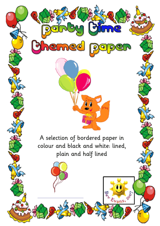 Party Time Themed Paper Template Printable pdf