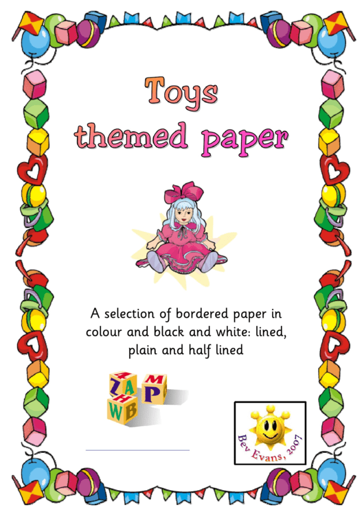 Toys Themed Paper Template Printable pdf