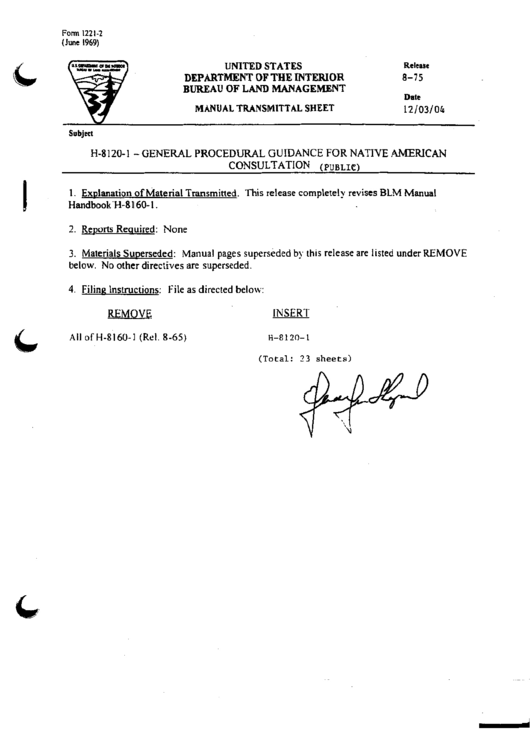 Form H-8120-1 - Guidlines For Conductiong Tribal Consultation - Bureau Of Land Managment Printable pdf