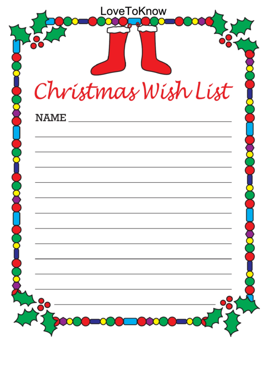 Free Printable Christmas Wish List Pdf