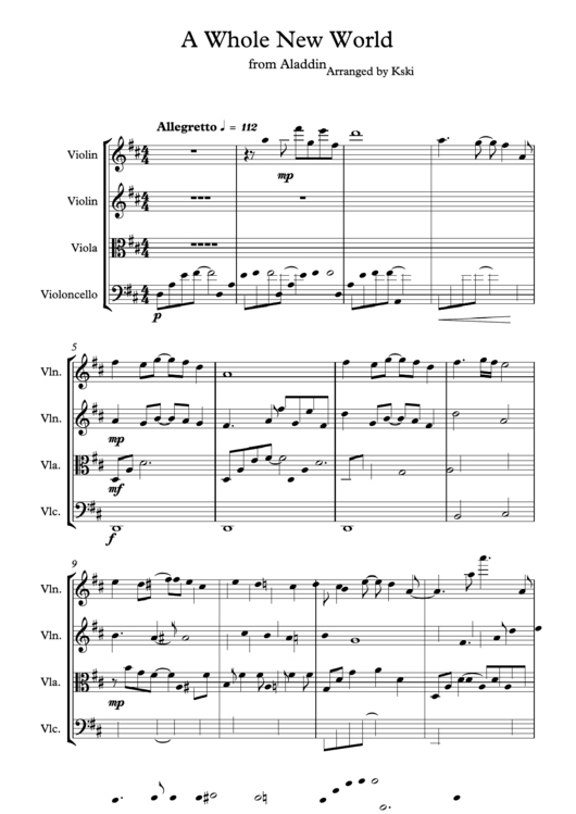 A Whole New World From Aladdin Sheet Music Printable pdf