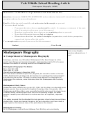 Shakespeare Biography (1090l) - Middle School Reading Article Worksheet