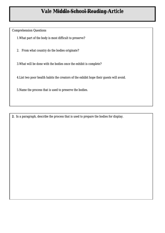 Bodies Revealed (Lexile Unavailable) - Middle School Reading Article Worksheet Printable pdf