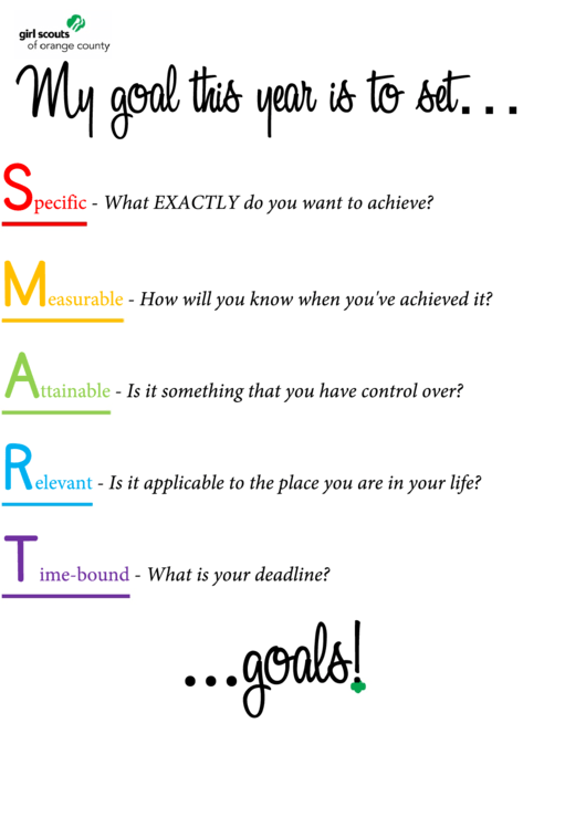 Girl Scouts Smart Goal Setting Template