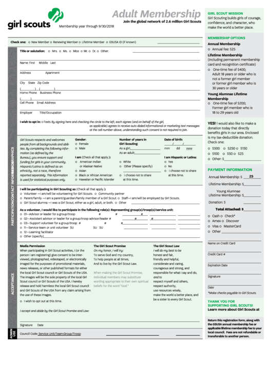 Girl Scout Adult Membership Form Printable pdf