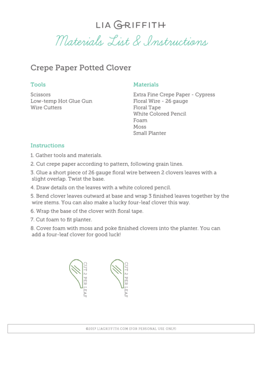 Crepe Paper Potted Clover Material List Printable pdf
