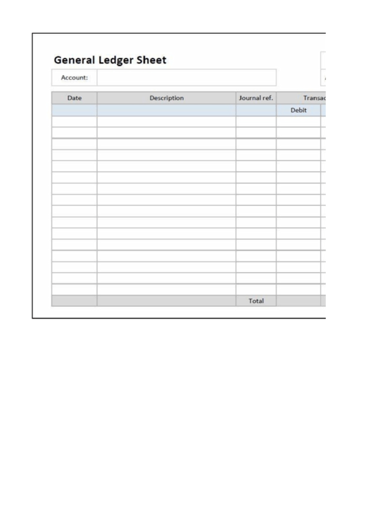 General Ledger Sheet Template Printable pdf