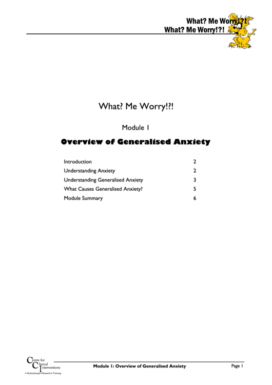 Overview Of Generalised Anxiety Worksheet Template Printable pdf