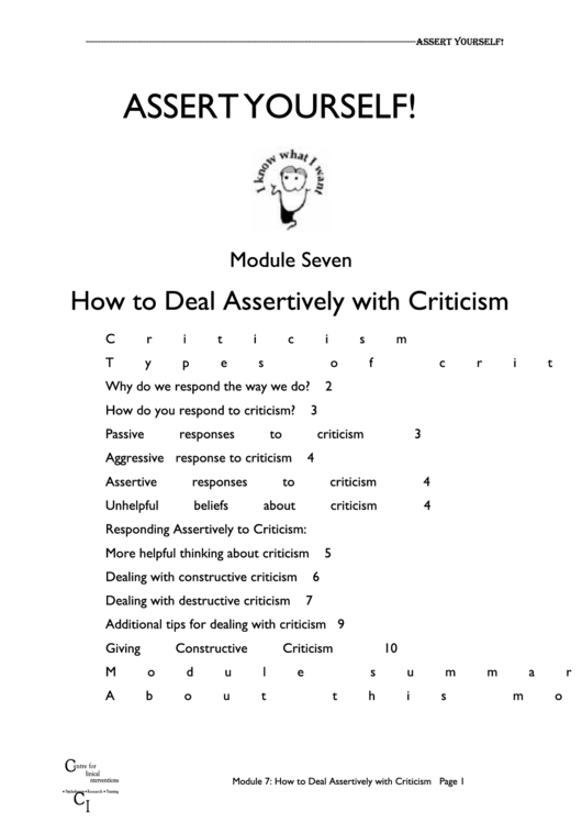 How To Deal Assertively With Criticism Worksheet Template