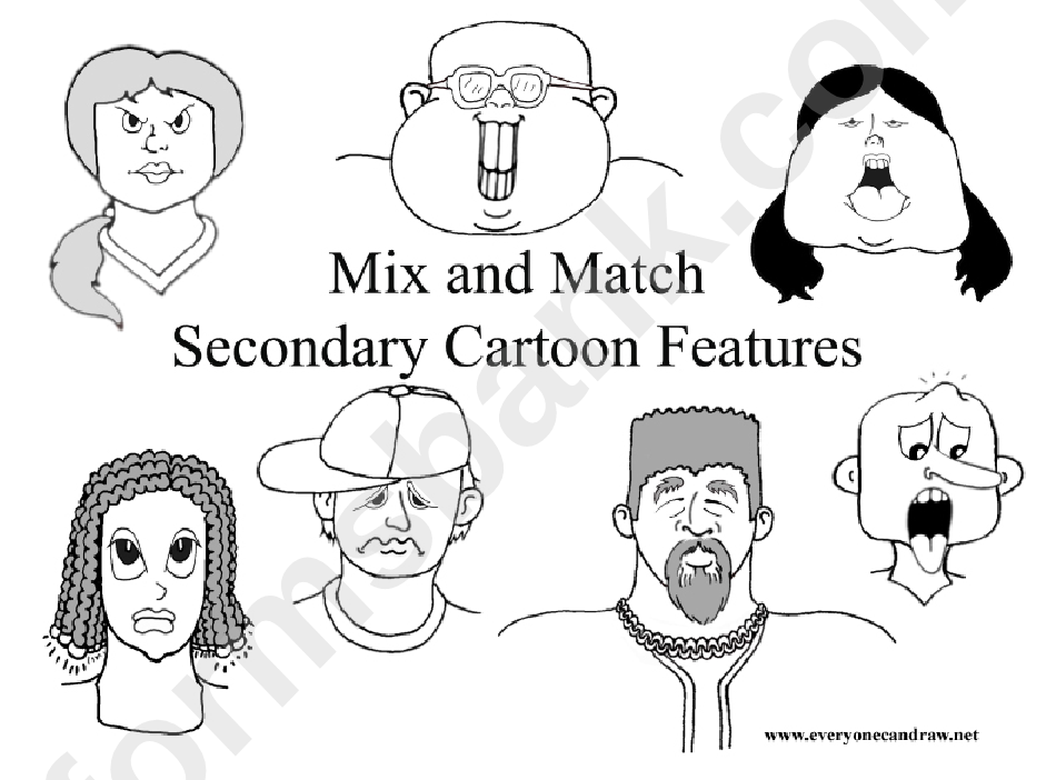 Mix And Match Secondary Cartoon Features Cheat Sheet