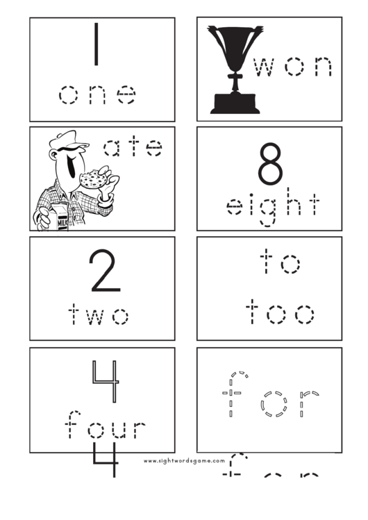 Homophone Number Cards Tracing Sheet Printable pdf